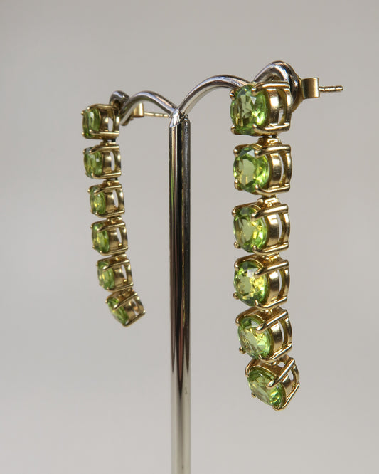 9CT GOLD ARTICULATED PERIDOT DROP EARRINGS | BIRMINGHAM, 2007